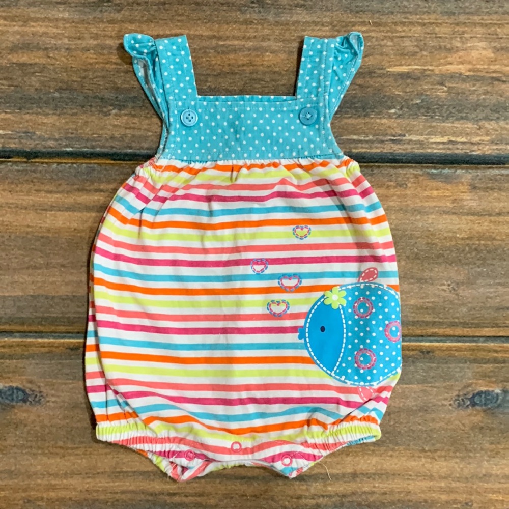 Fisher Price 0-3 months girls striped sleeveless romper with fish design